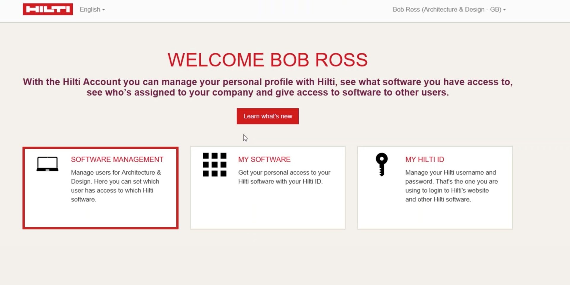 Start screen of Hilti Account Tool