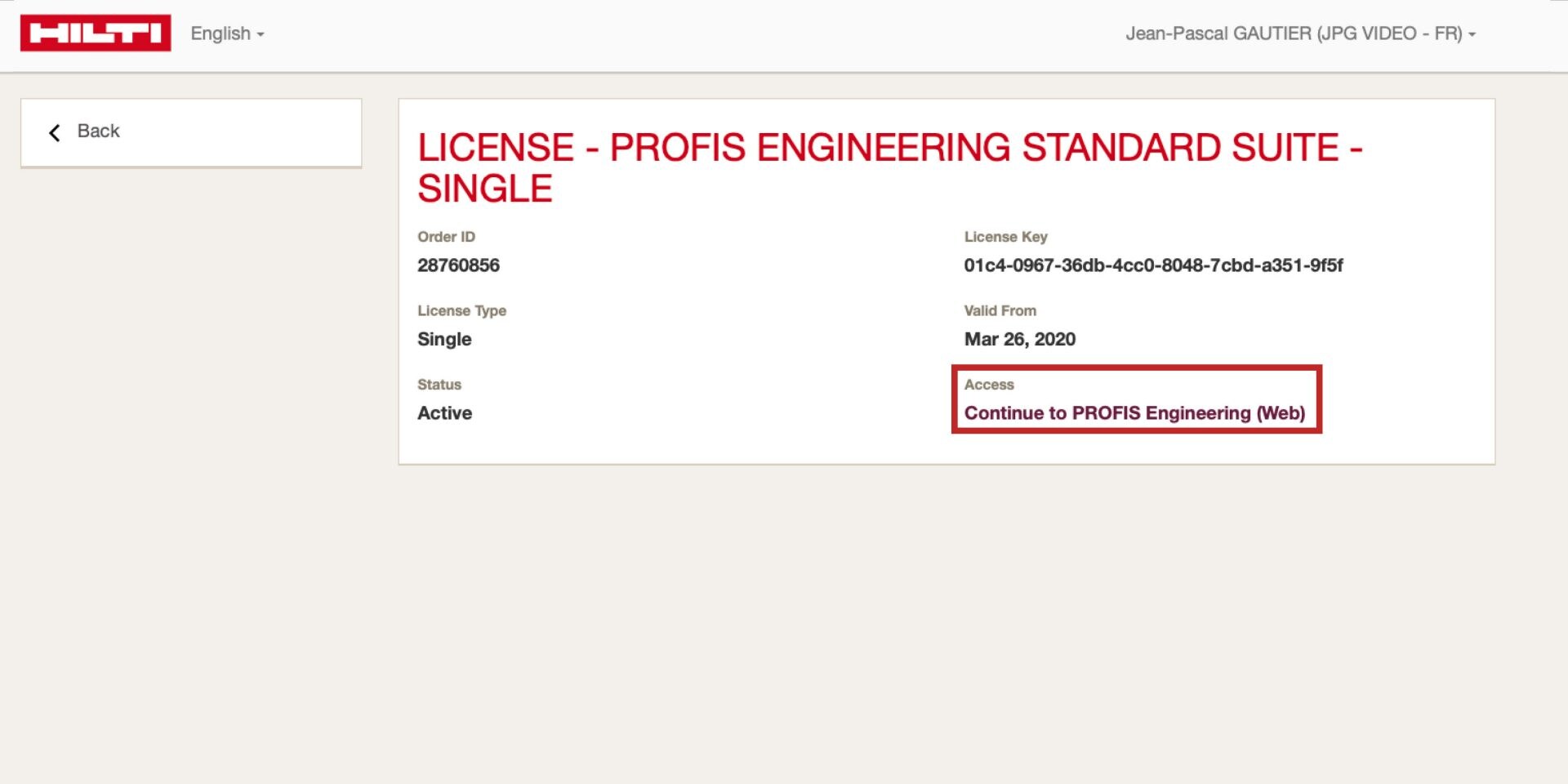 Screenshot of  the software screen showing link to start designing with PROFIS Engineering