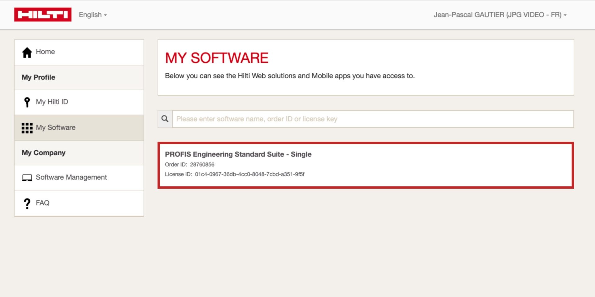 Screenshot My Software and selection of PROFIS Engineering