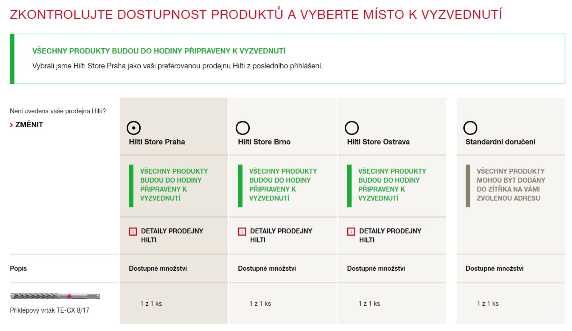 Výběr prodejny Klikni a vyzvedni