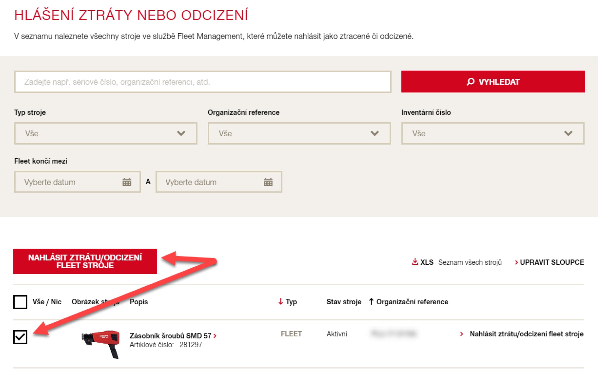 Ztráta nebo odcizení stroje