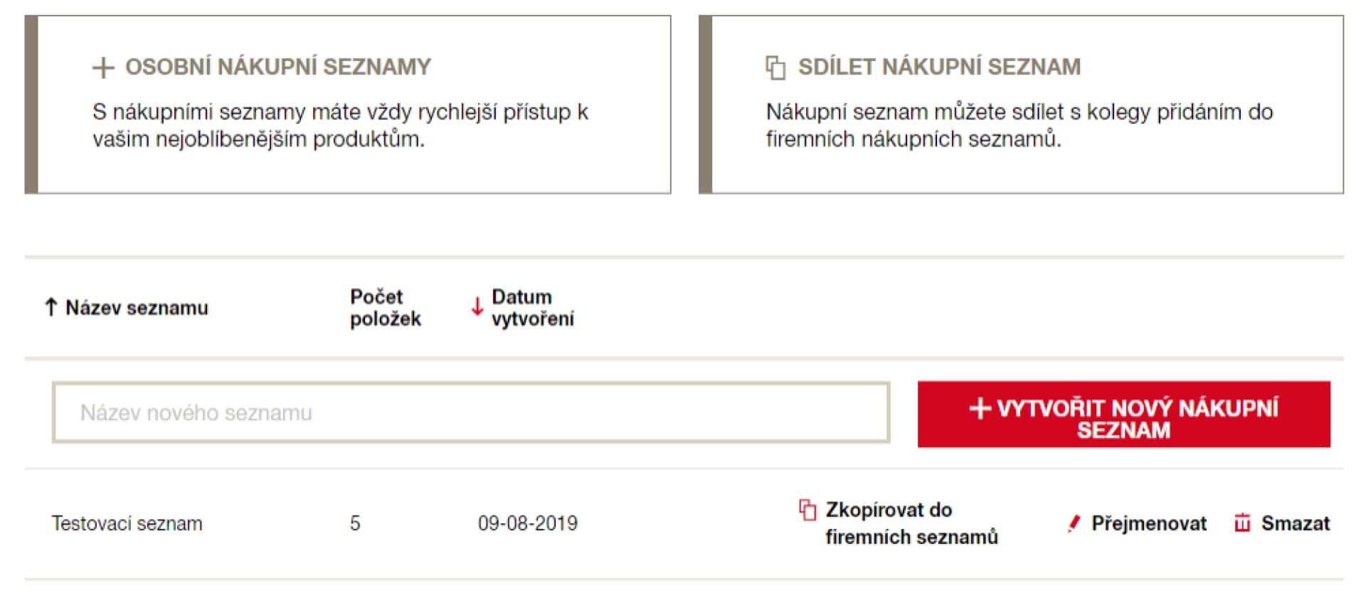 Osobní nákupní seznamy