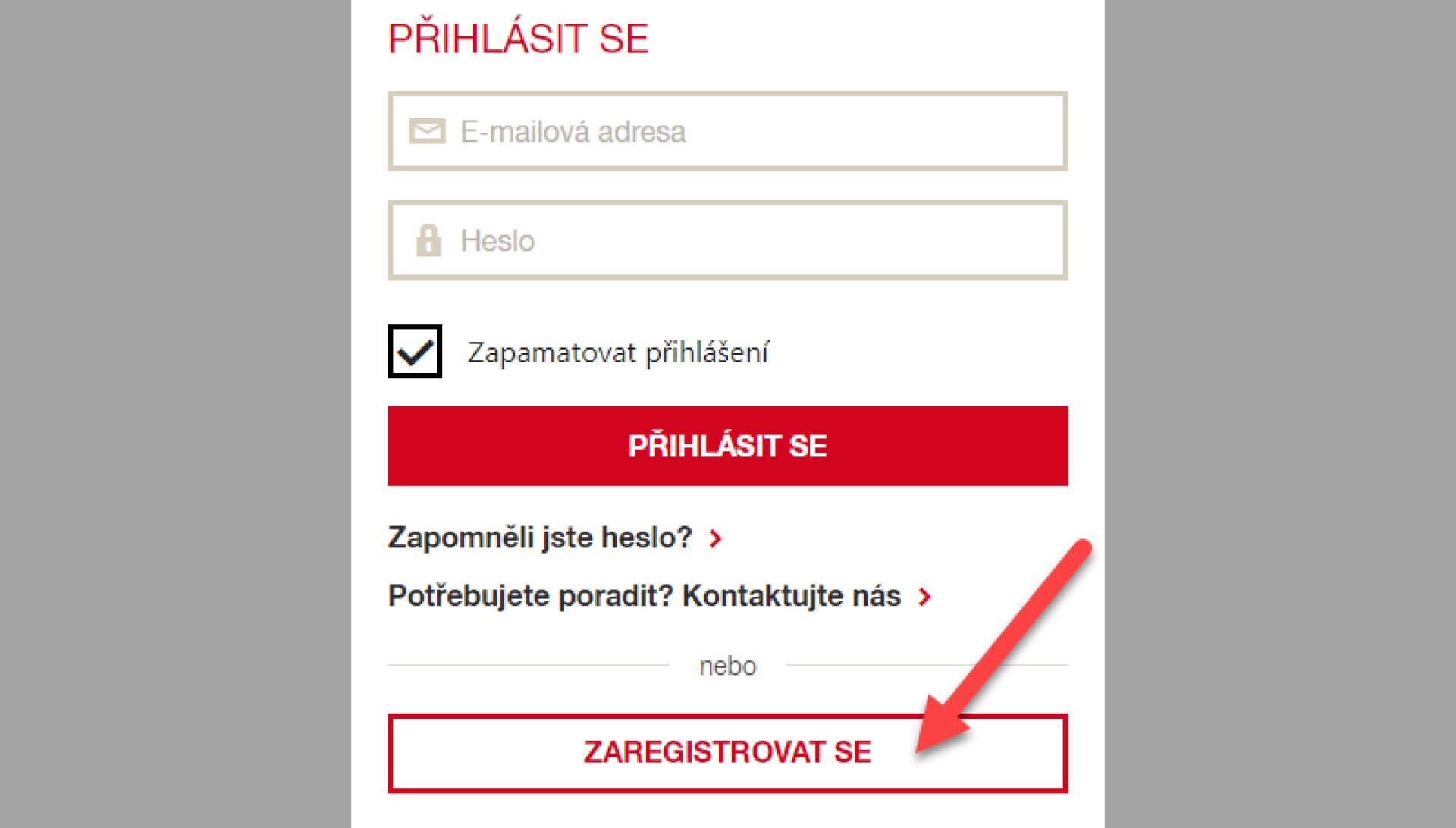 Vstup do registrace