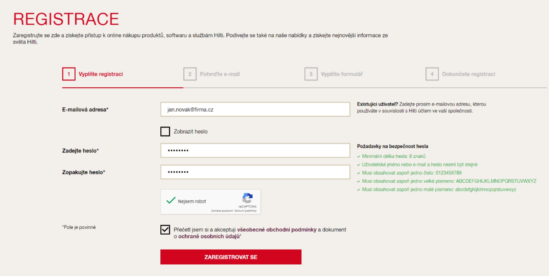 Vyplňte registrační formulář - e-mailovou adresu a heslo