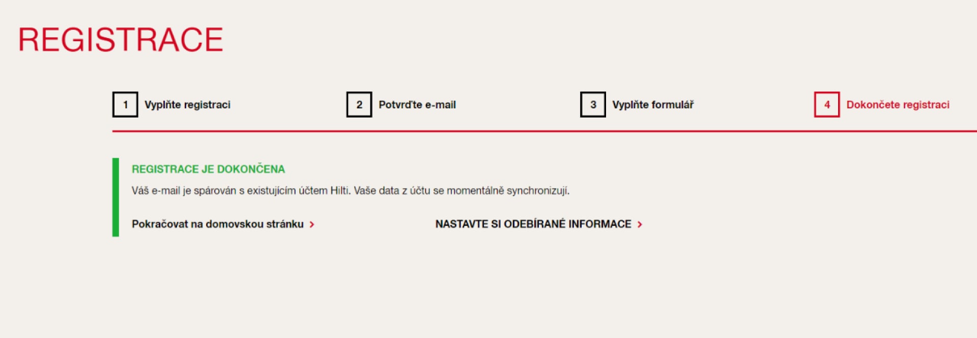 Registrace dokončena