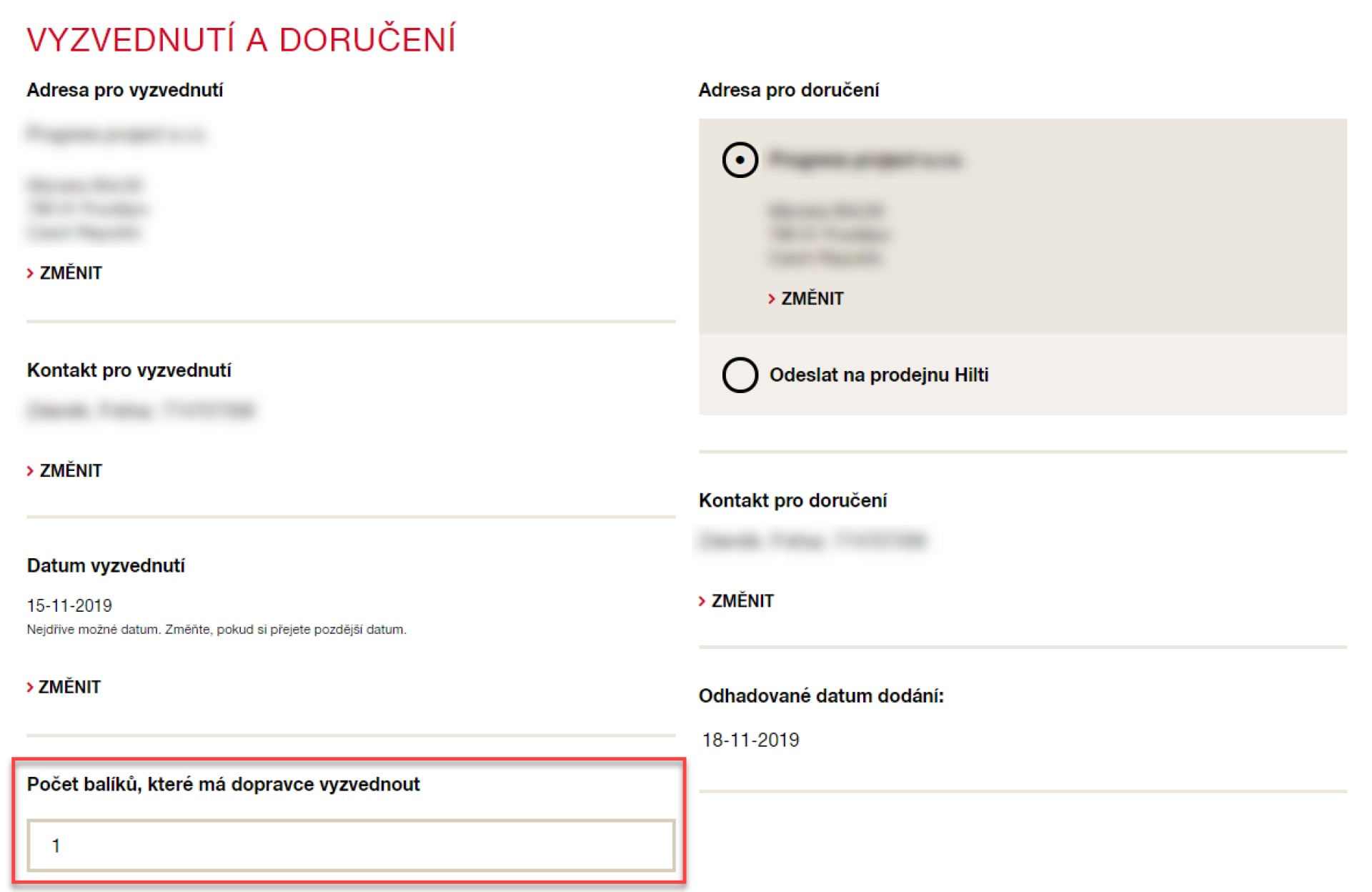 Servis - výběr vyzvednutí a doručení