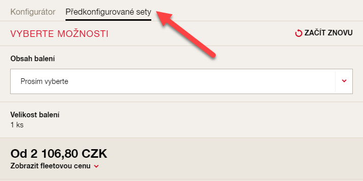 Výběr z předkonfigurovaných setů
