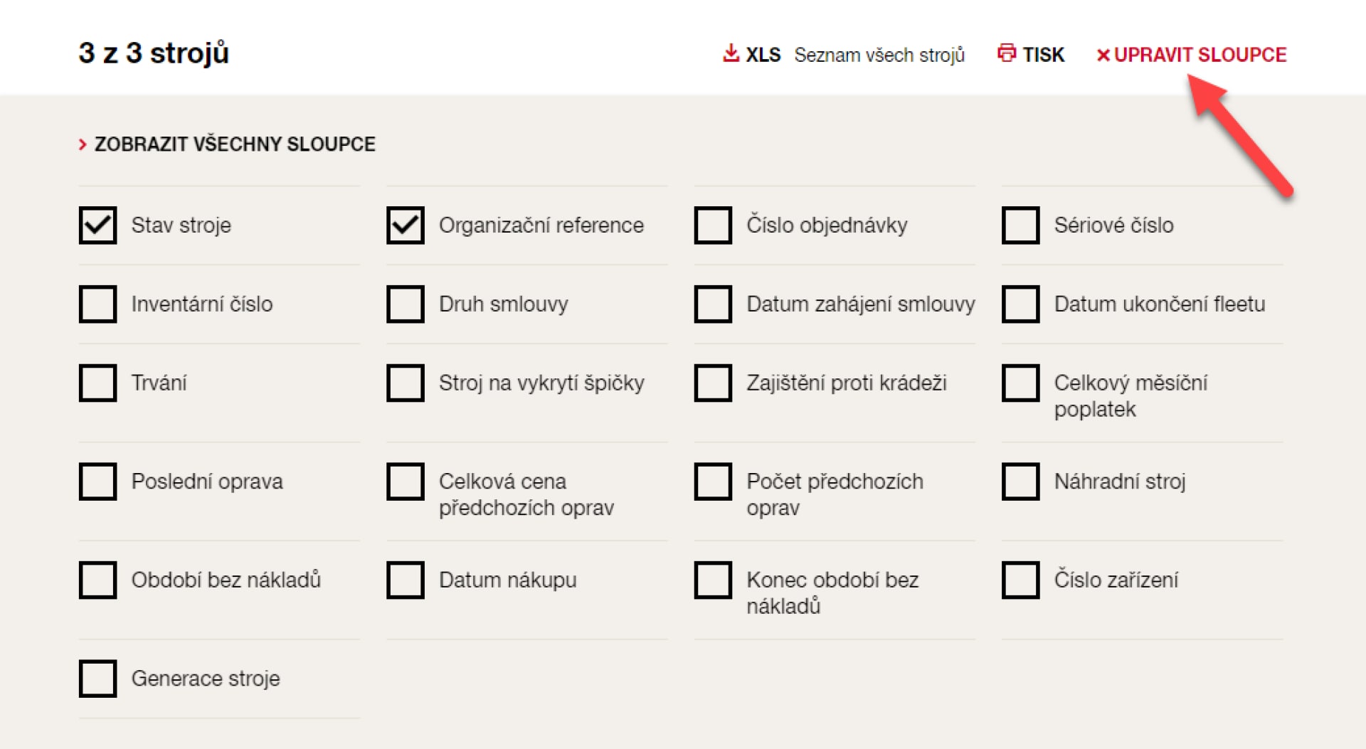 Sloupce ke strojům