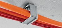 Kovový držák kabelů X-ECH-FE MX Kovový držák kabelových svazků pro použití s páskovanými hřeby nebo kotvami na stropy a stěny Použití 5