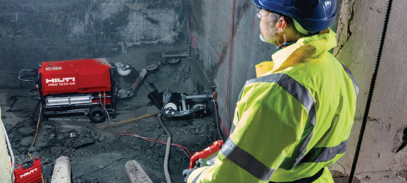 Lanová pila DSW 1510-CA Elektrická lanová pila (15 kW) s automatickým napnutím lana, automatickým vedením řezu a bezdrátovým dálkovým ovládáním pro snadnou práci při náročném či masivním řezání Použití 1
