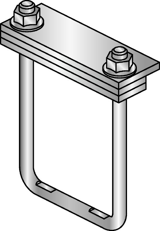 MIC-PS/MIC-PSP Žárově pozinkovaný (HDG – hot-dip galvanized) konektor k uchycení potrubního uložení k nosníkům MI při náročných aplikacích s expanzí