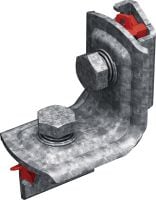 MT-C-Q1 FL OC Předmontovaný rohový úhelník Zesílený úhelník s předmontovanou maticí Fast-Lock a čepem pro montáž lehkých konstrukcí vzpěrných kanálů, pro venkovní použití s nízkým znečištěním.