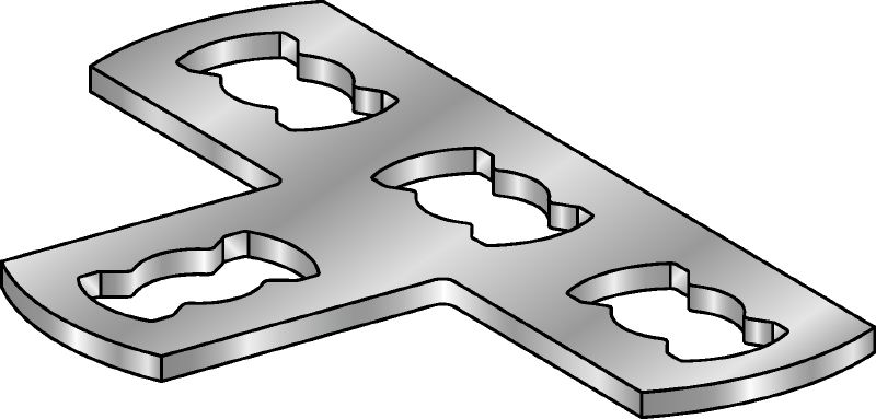 Plochá patní deska MQV-T-F Žárově pozinkovaná (HDG – hot-dip galvanized) plochá patní deska ke spojení nosníků do pravého úhlu
