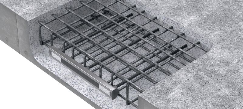 Nosník s výztuží HAC-V na přední stranu desky Předem zabetonované nosníky k použití na přední straně desky Použití 1