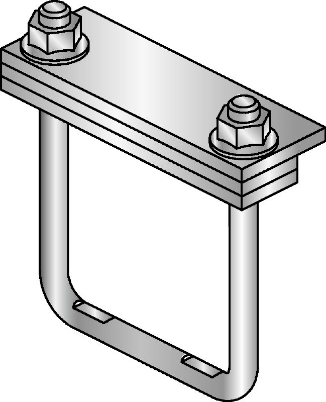 MIC-PS/MIC-PSP Žárově pozinkovaný (HDG – hot-dip galvanized) konektor k uchycení potrubního uložení k nosníkům MI při náročných aplikacích s expanzí