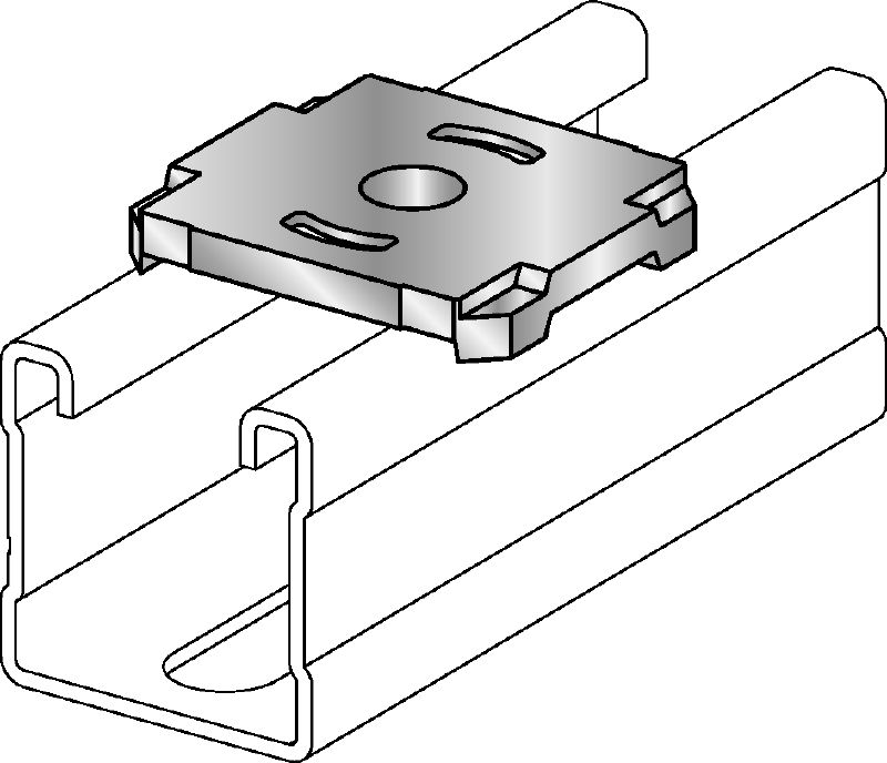 Patní plech MQZ-L-F Žárově pozinkovaný (HDG – Hot-Dip Galvanized) patní plech pro montáž trapézových konstrukcí a kotvení