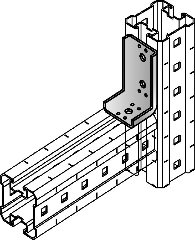 Příčná spojka MIQC-L Žárově pozinkované (HDG – Hot Dip Galvanized) spojky pro středně těžké zatížení ke spojení dvou nosníků MIQ