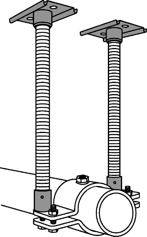 Zákl. sestava pevného bodu MFP 3a-F Žárově pozinkovaná (HDG – Hot-Dip Galvanized) sada pro pevný bod pro maximální pružnost při použití do axiálního zatížení potrubí až 6 kN