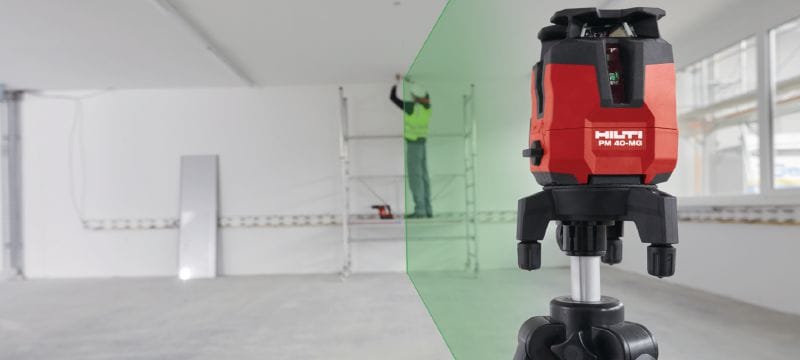 Multiliniový laser PM 40-MG Multiliniový laser se 3 liniemi pro vyrovnávání potrubí, nivelace, přenosy výšek a vyměřování pravých úhlů se zeleným paprskem Použití 1