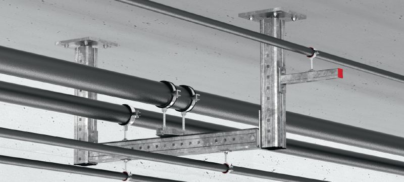 Spojka MIQC-H Žárově pozinkované (HDG – Hot Dip Galvanized) spojky pro těžké zatížení ke spojení dvou nosníků MIQ Použití 1