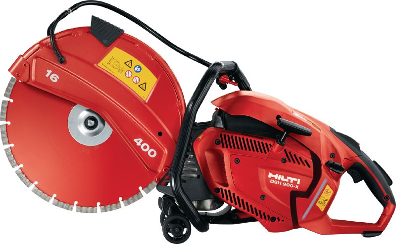 Rozbrušovací benzínová pila DSH 900-X (400 mm) Výkonná, benzínová rozbrušovací pila se snadno spustitelným motorem o zdvihovém objemu 87 cm3 a s automatickým sytičem - max. průměr kotouče 400 mm pro řezání do hloubky 150 mm