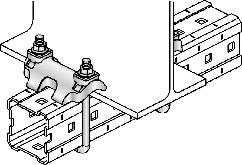Nosníková svorka MI-DGC Žárově pozinkovaná (HDG – hot-dip galvanized) nosníková svorka připevnění nosníků MI k ocelovým sloupům při vysokém zatížení