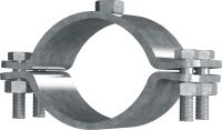 MFP-F Potrubní objímka pro použití s pevnými body Žárově pozinkovaná (HDG – Hot-Dip Galvanized) potrubní objímka s pevným bodem s maximální výkonností při použití v těžce namáhaných konstrukcích