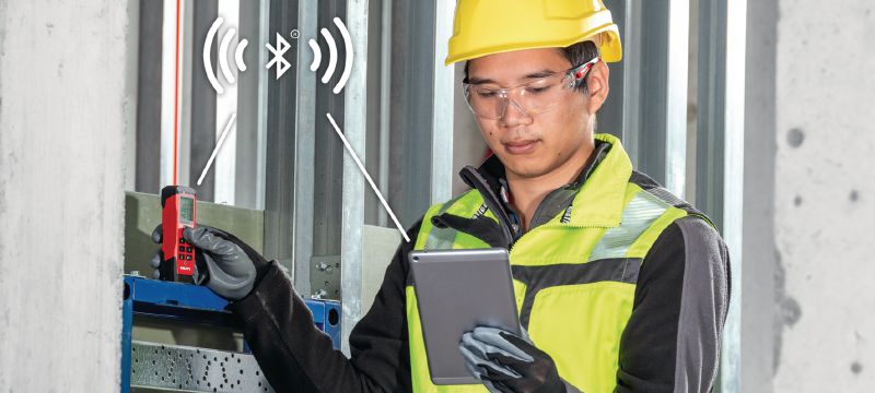 Laserový dálkoměr PD-I Robustní laserový měřič s inteligentními měřicími funkcemi a konektivitou Bluetooth® pro interiérové aplikace do 100 m/330 ft Použití 1