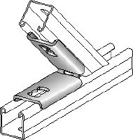 MQW 45/135 °F Standardní žárově pozinkované (HDG – Hot-Dip Galvanized) úhelníky o 45 nebo 135 stupních k připojení několika podpěr nosníků MQ