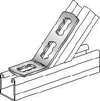 MQW 45/135 °F Standardní žárově pozinkované (HDG – Hot-Dip Galvanized) úhelníky o 45 nebo 135 stupních k připojení několika podpěr nosníků MQ