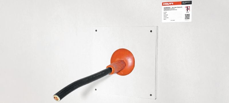 Protipožární zátka CFS-PL Řešení zahrnující opakovaně použitelnou zpěňující protipožární zátku pro trvalé nebo dočasné kabelové průchody ve stěnách a podlahách Použití 1