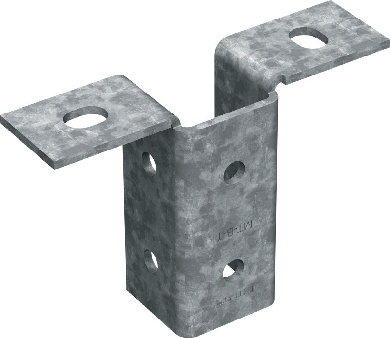 Patní deska pro lehké zatížení MT-B-T OC Patní deska pro ukotvování lehce zatěžovaných nosníkových konstrukcí do betonu nebo oceli, pro venkovní použití s nízkým stupněm znečištění