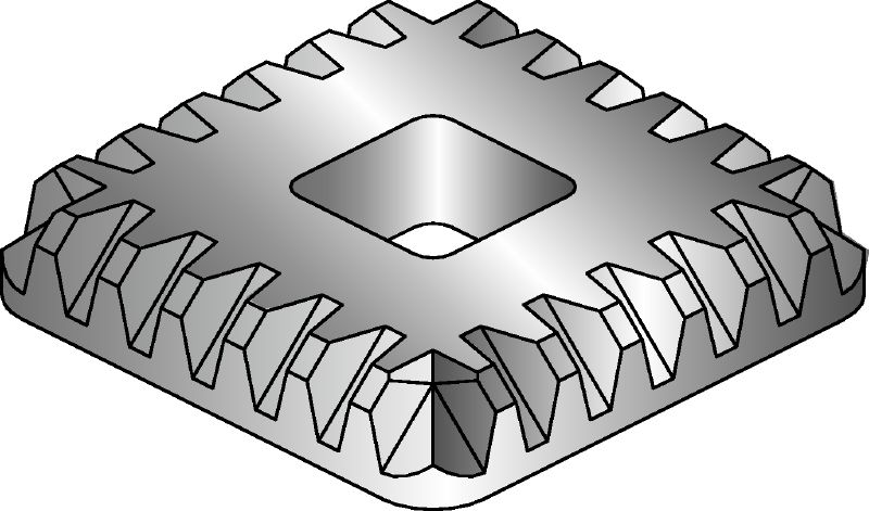 Ozubená deska MIA-TP Žárově pozinkovaná (HDG – hot-dip galvanized) ozubená deska používaná se šroubem MIA-OH k upevnění spojek MI a MIQ