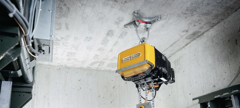 Výtahářský kotevní bod HAP 2.5 Dodatečně osazovaný závěsný bod sloužící k dočasnému zavěšování při montáži a údržbě ve výtahových šachtách Použití 1
