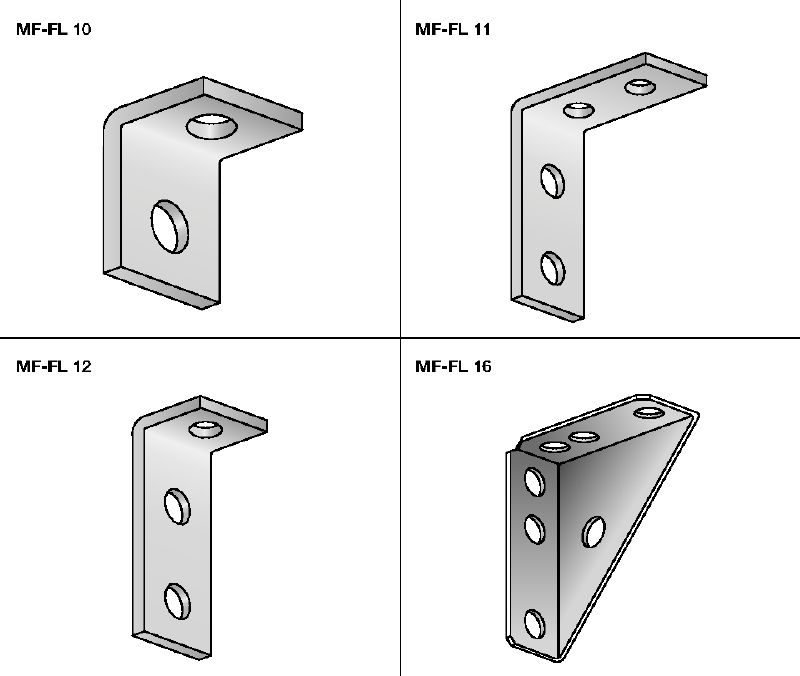 Úhelník MF-FL Standardní žárově pozinkovaný (HDG – Hot-Dip Galvanized) úhelník řadu běžných připojení sloupků