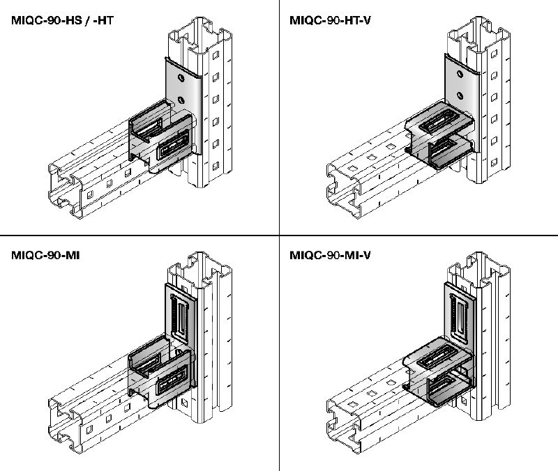 MIQC-H Žárově pozinkované (HDG – Hot Dip Galvanized) spojky pro těžké zatížení ke spojení dvou nosníků MIQ