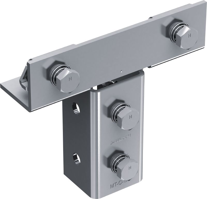 MT-C-T/2 FL Předmontovaná T-spojka Uzel s předmontovanou maticí Fast-Lock a čepem pro montáž vzpěrných kanálů ve tvaru T