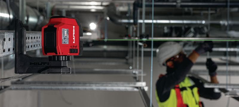 Zelený liniový laser PM 2-LG Zelený liniový laser se 2 dobře viditelnými paprsky pro vyrovnávání a zarovnávání Použití 1