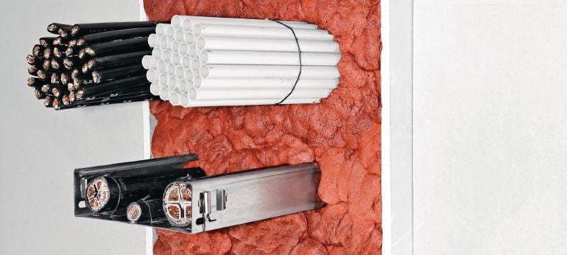 Flexibilní protipožární pěna CFS-F FX Flexibilní protipožární pěna se snadnou instalací pomáhá vytvořit ohňovou a kouřovou bariéru okolo kabelových a smíšených prostupů Použití 1