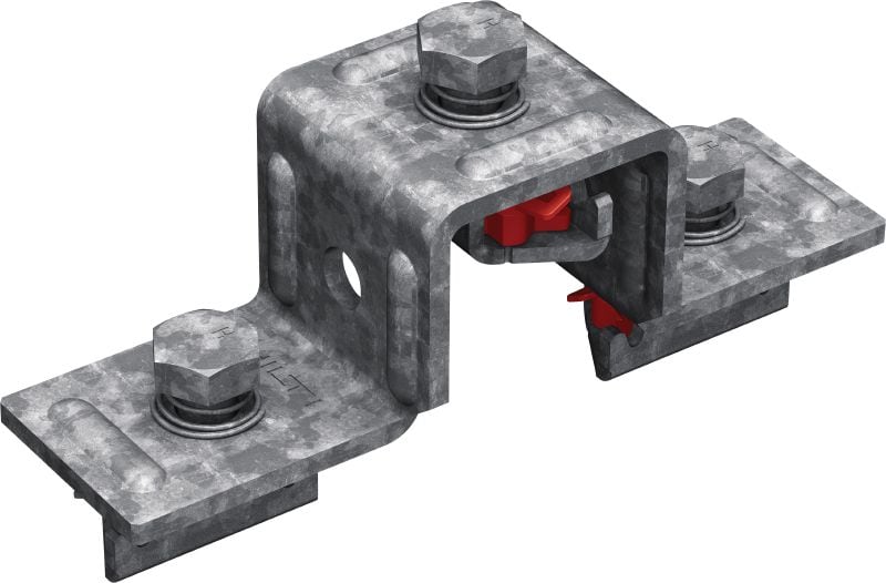 MT-CC-40/50 FL OC Předmontované U-kusy Svorka s předmontovanou maticí Fast-Lock a čepem pro křížové spoje kanál-kanál se sloupkovým kanálem MT, pro venkovní použití s nízkým znečištěním