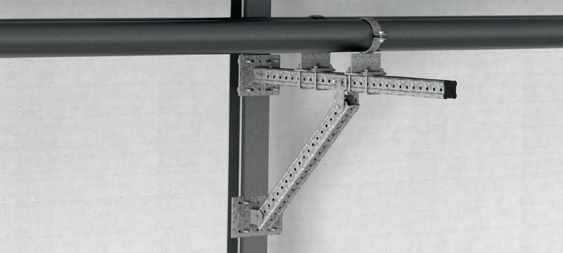 Spojka MIC MAH Žárově pozinkovaná (HDG – hot-dip galvanized) spojka k upevnění nosníků MI k ocelovým sloupům pod stanoveným úhlem Použití 1