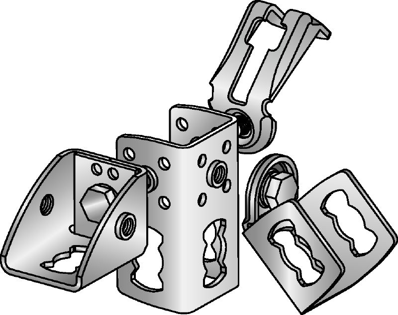 Spojky MQ3D-F Žárově pozinkované (HDG – Hot-Dip Galvanized) prvky k montáži 3D konstrukcí přímo na stavbě