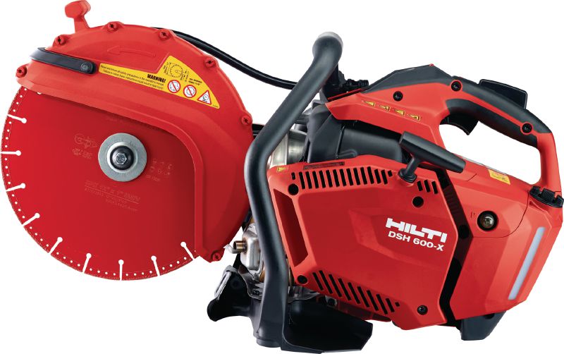 Benzínová rozbrušovací pila DSH 600-X (300 mm) Kompaktní a lehká benzinová pila (63 cm3) s horní rukojetí a brzdou kotouče, pro hloubku řezání do betonu, zdiva a kovu až 120 mm pomocí kotoučů o průměru 300 mm