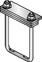 MIC-PS/MIC-PSP Žárově pozinkovaný (HDG – hot-dip galvanized) konektor k uchycení potrubního uložení k nosníkům MI při náročných aplikacích s expanzí