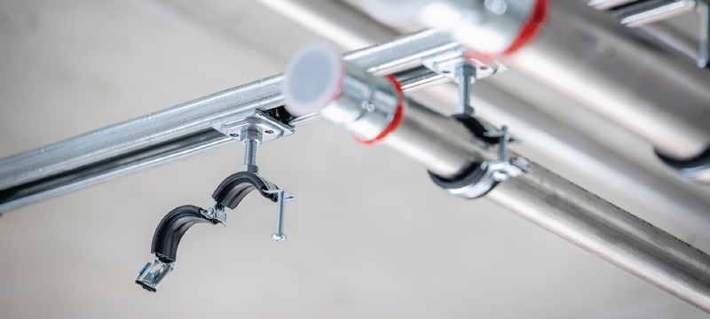 MP-L-I Rychlouzavírací objímka pro lehké zatížení Pozinkovaná potrubní objímka se zvukovou izolací a rychlým uzavíráním s vysokou produktivitou v lehce namáhaných konstrukcích Použití 1
