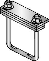 MIC-PS/MIC-PSP Žárově pozinkovaný (HDG – hot-dip galvanized) konektor k uchycení potrubního uložení k nosníkům MI při náročných aplikacích s expanzí