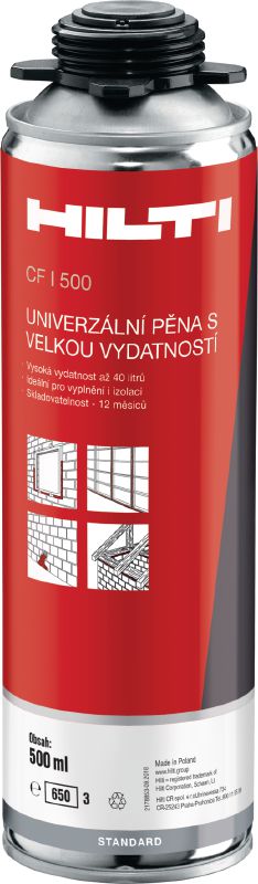 Univerzální pěna CF I 500 Univerzální pěna s vysokým vypěněným objemem na vyplnění, utěsnění a izolaci