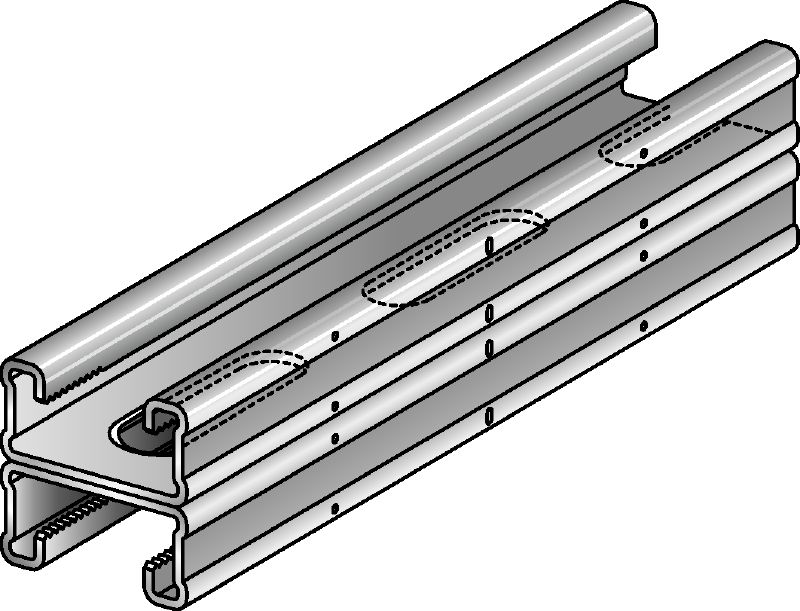 MQ-21 D-HDG plus Žárově pozinkovaný (HDG plus – Hot-Dip Galvanized plus) dvojitý montážní nosník MQ pro střední zatížení